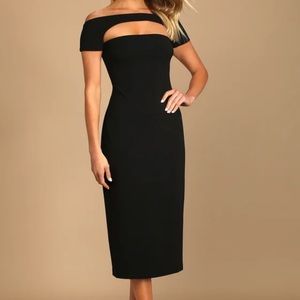 Make a Toast Black Off-the-Shoulder Cutout Midi Dress